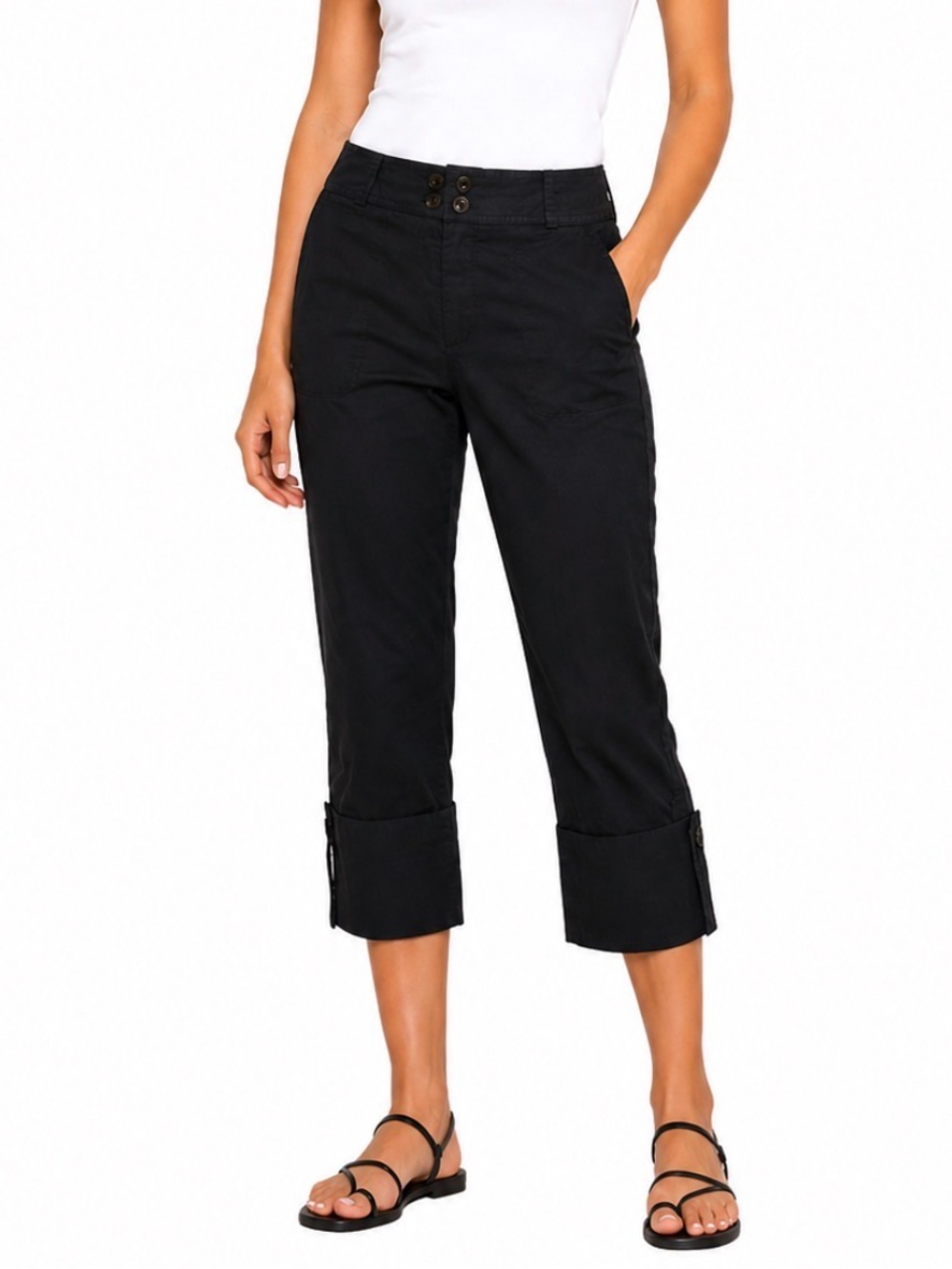White House Black Market Black Cropped Button-Cuff Pants cotton/spandex SZ 0
